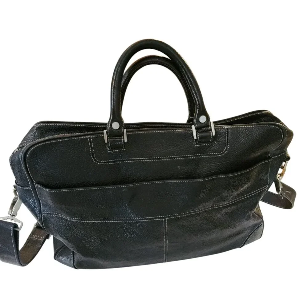 Hugo Boss Black Grained Leather Laptop Bag Adjustable Strap & Dual Handles